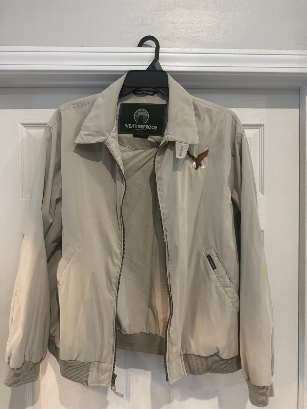 Weatherproof Men's Light Beige Bomber Jacket with Eagle Patch